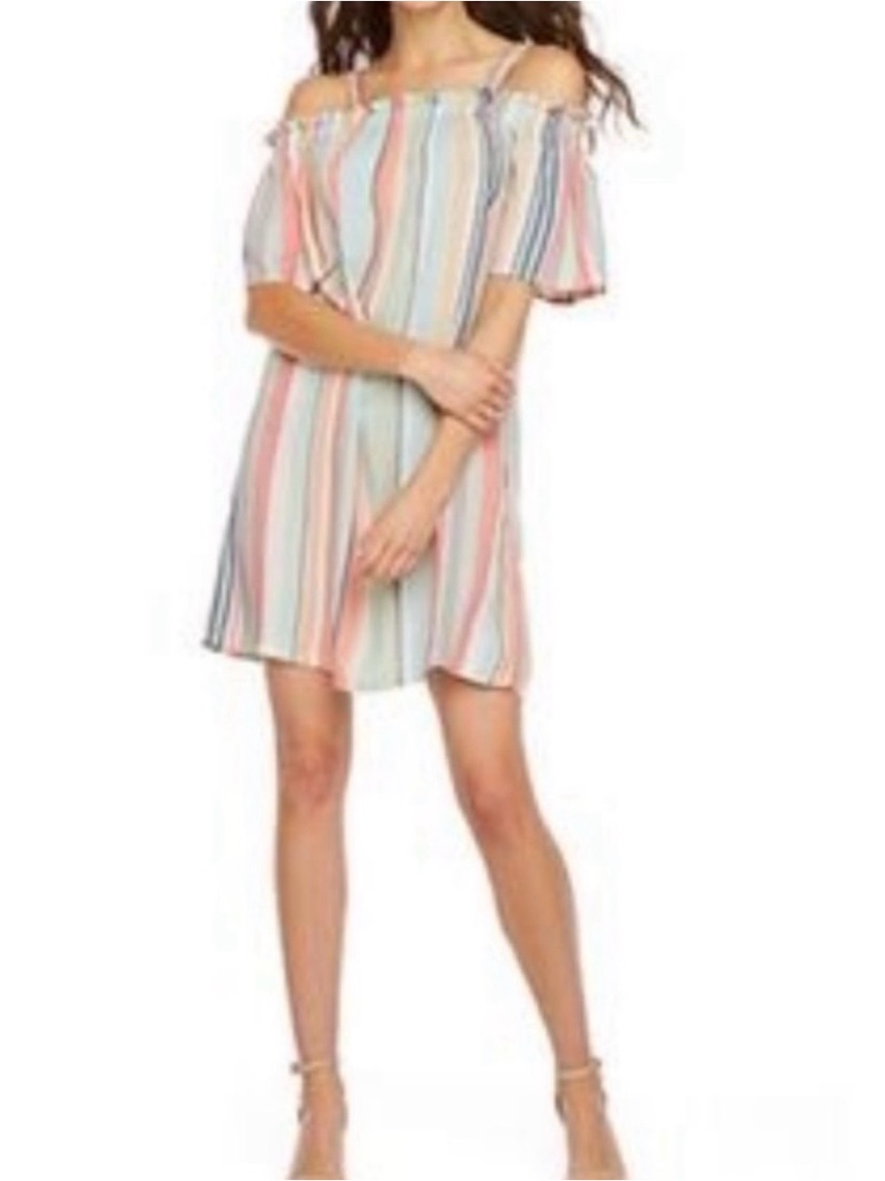 Peyton & Parker Striped Cold Shoulder Dress // Pink & Blue Multi // Large
